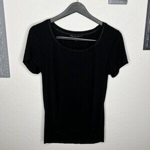 Loft Black Short Sleeve Top with Lace Detail - Size Large